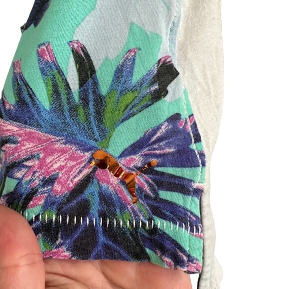 Puma Blue & White Multicolor Colorful Floral Tropical Casual T-Shirt Women Sz L - Picture 8 of 10